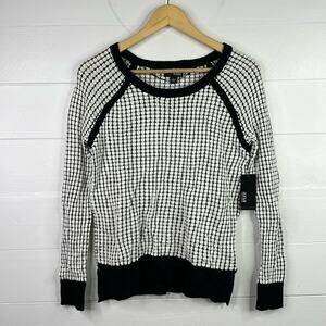 ANA Black White Scoop Neck Long‎ Sleeve Knit Sweater Sweatshirt Top Size Small